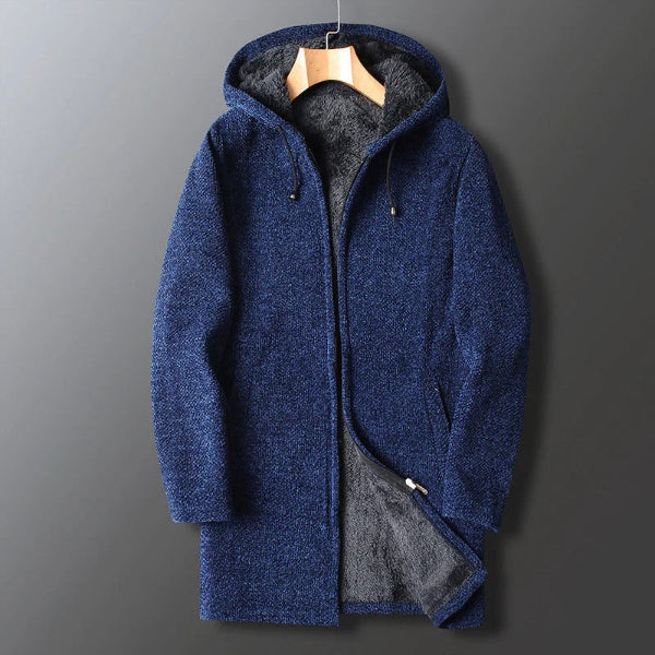 Veste à capuche homme – Coupe décontractée – Tissu chaud effet laine – Longue zippée