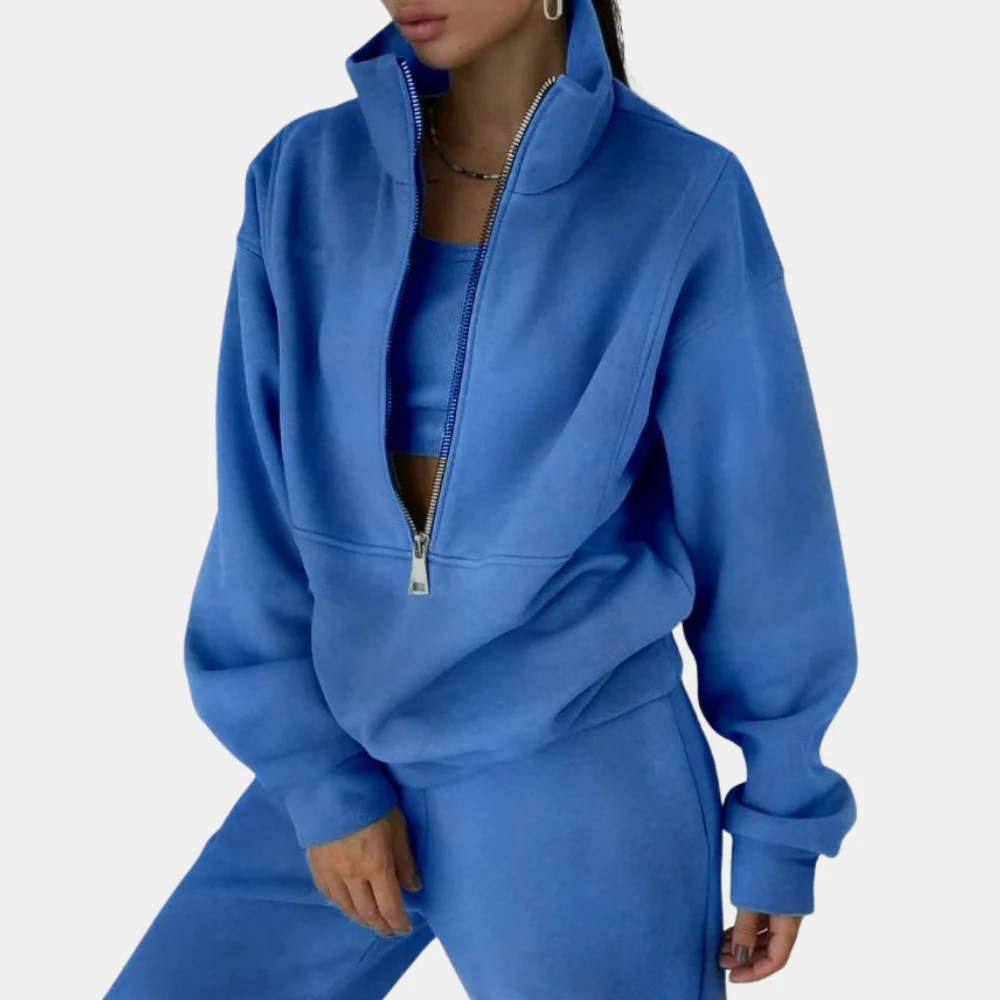 Ensemble de jogging femme – Coupe décontractée – Coton doux – Haut demi-zip – Pantalon long