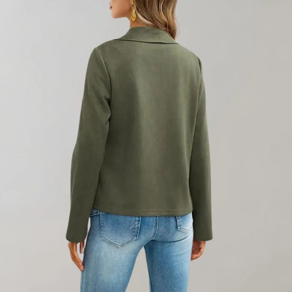 Veste femme – Coupe slim – Devant cascade – Manches longues – Toucher suédine