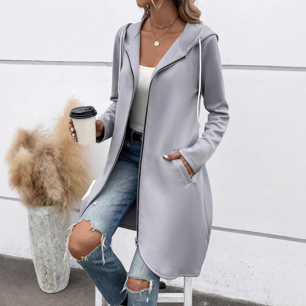 Sweat à Capuche Long Femme – Doublure Molleton – Coupe Décontractée – Zip Front