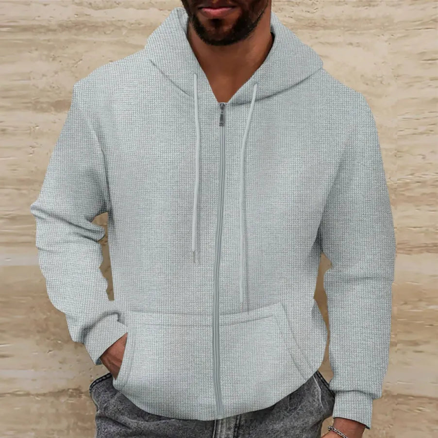 Veste à capuche homme – Coupe régulière – Matière gaufrée – Zip intégral – Style décontracté