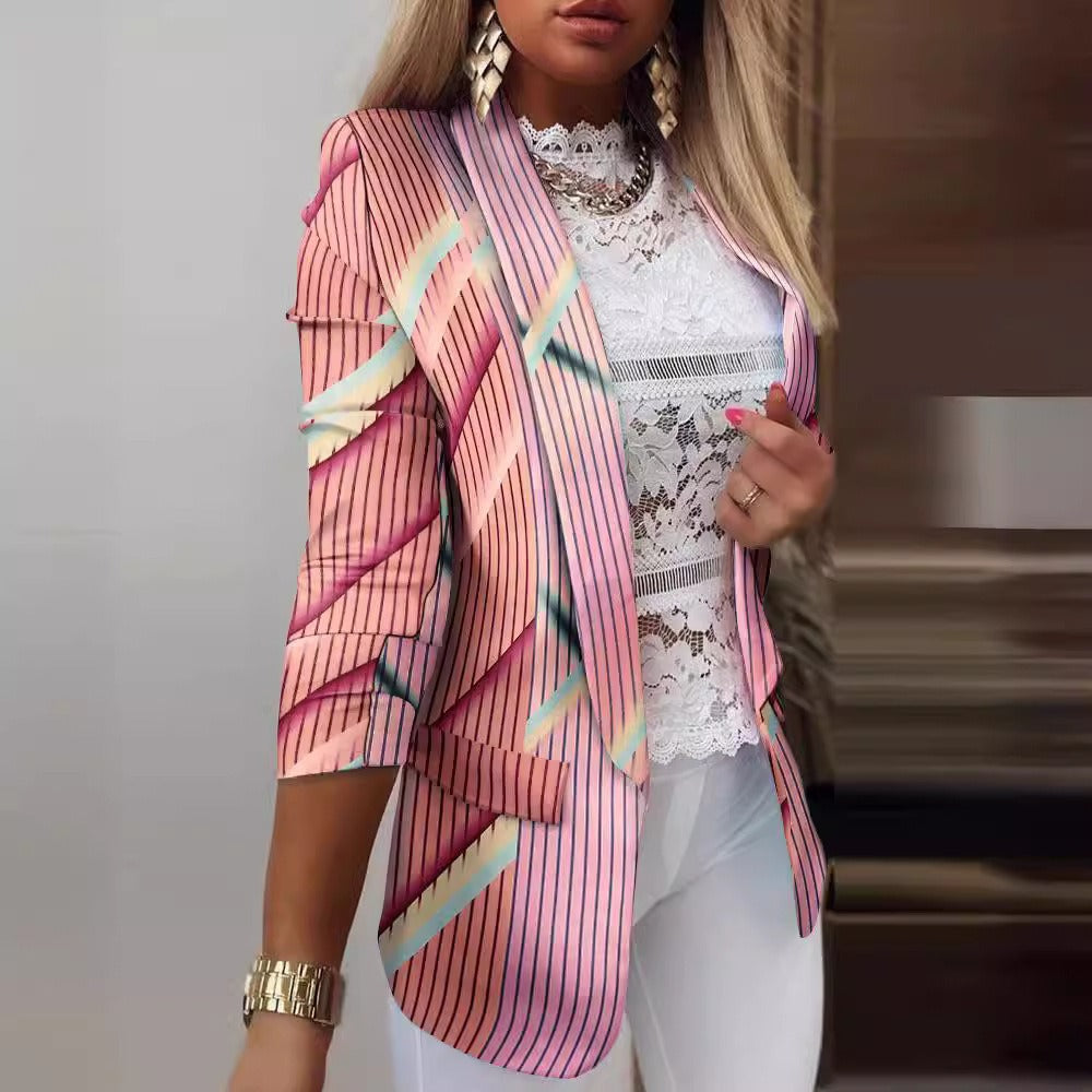 Blazer femme – Coupe slim – Motif papillons – Manches longues – Col à revers