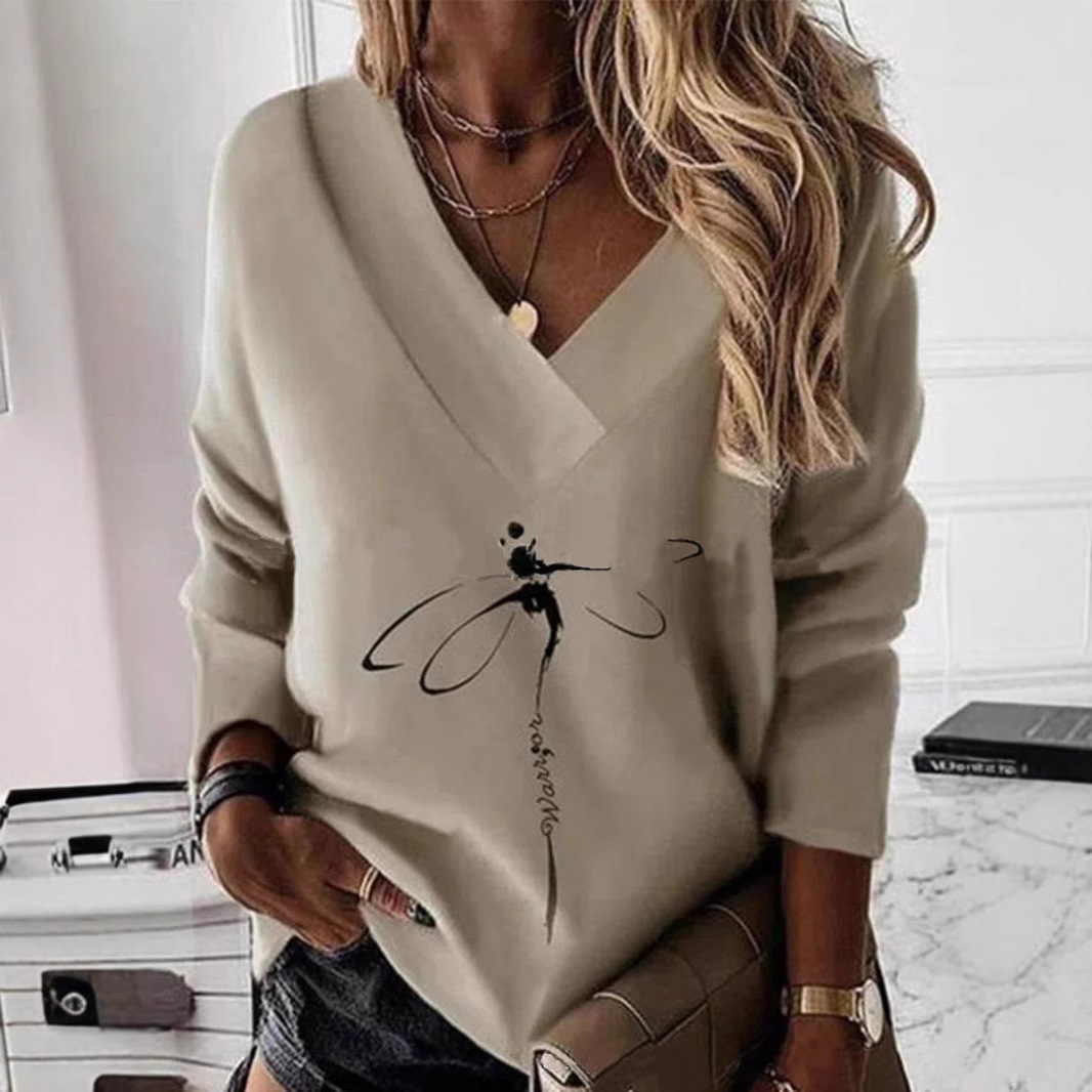 Sweat-shirt femme – Coupe ample – Col en V – Imprimé cachemire – Manches longues