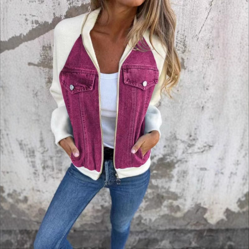 Veste en jean femme – Coupe oversize – Patchwork – Boutons – Poches avant