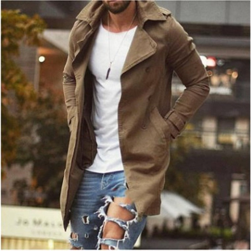 Manteau mi-long homme – Coupe slim – Coton mélangé – Boutonnage croisé élégant