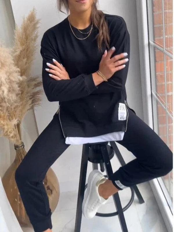 Ensemble féminin de détente – Sweat oversize col rond et jogger fuselé – Mélange coton respirant