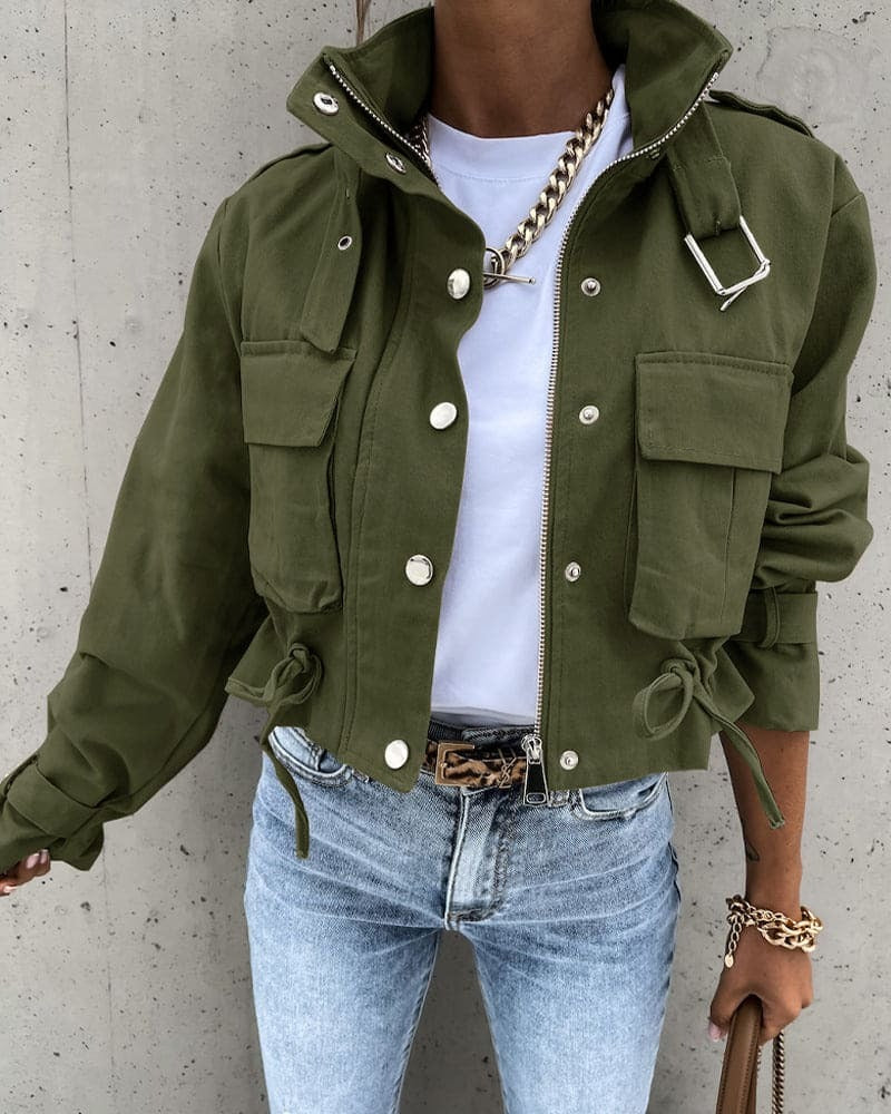 Veste femme courte – Coupe décontractée – Style utilitaire – Taille ajustable