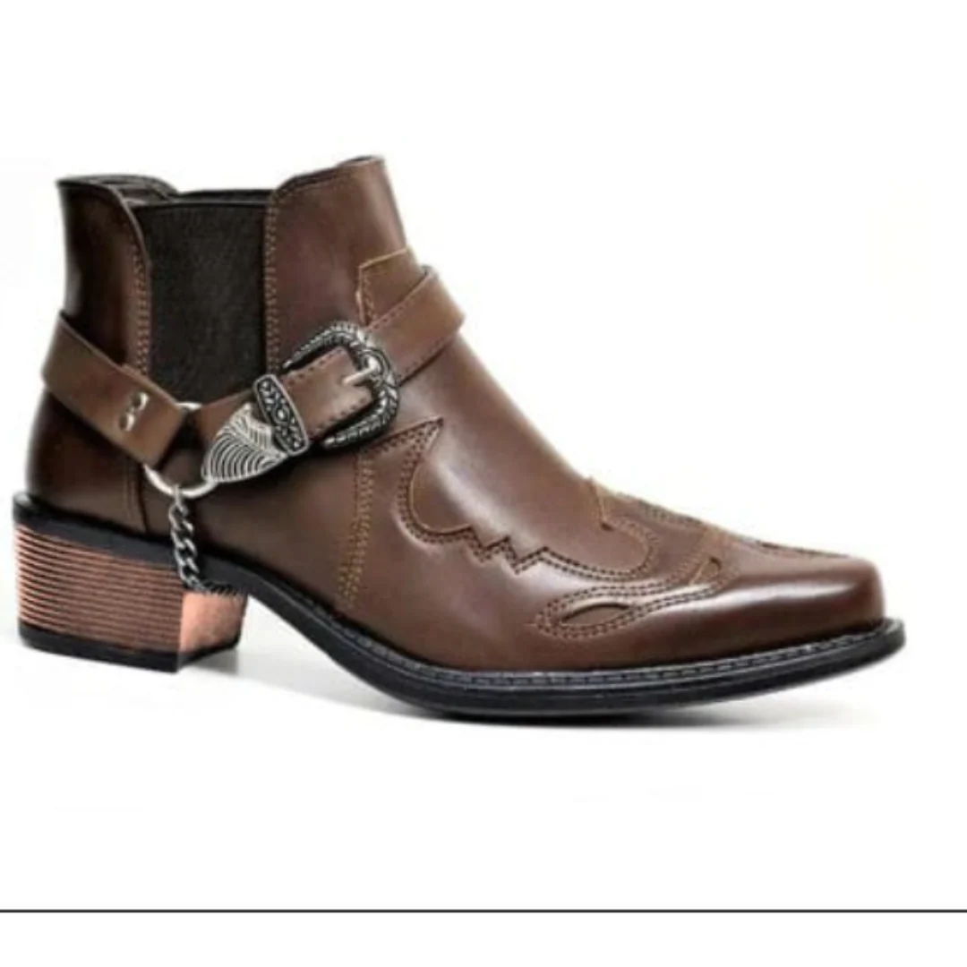 Bottes cowboy homme – Cuir – Bout pointu – Bracelet harnais – Enfilage facile