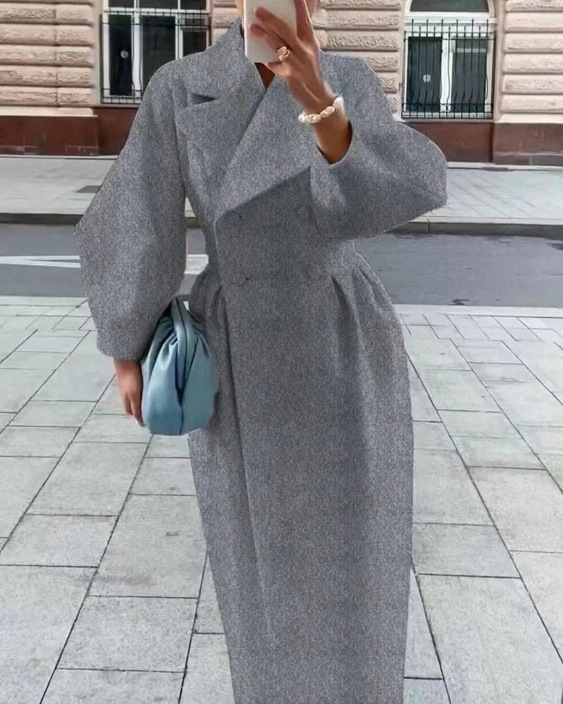 Manteau trench femme – Coupe évasée – Long – Laine – Double boutonnage avec ceinture
