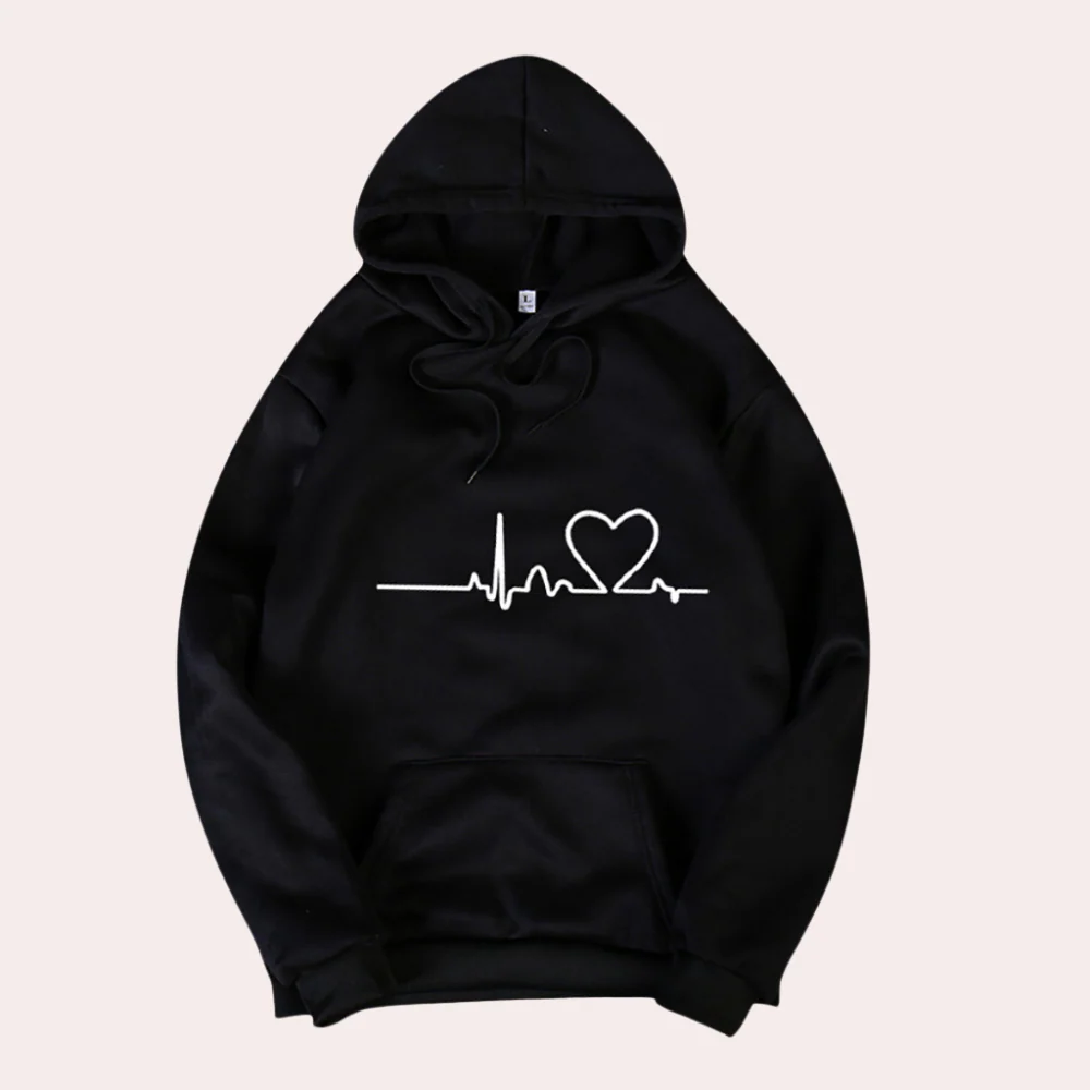 Sweat à capuche femme – Coton doux – Coupe décontractée – Poche frontale – Graphique cœur EKG