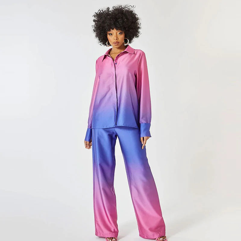 Combinaison femme – Satin lisse – Ceinture taille – Jambes larges – Col chemise manches longues