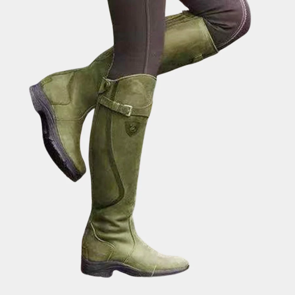 Bottes femme hauteur genou – Coupe slim – Déperlantes – Bride décorative boucle