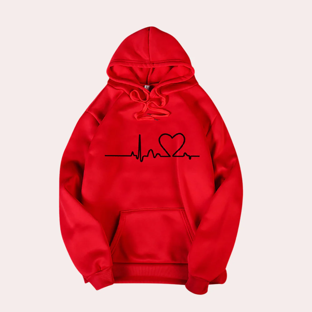 Sweat à capuche femme – Coton doux – Coupe décontractée – Poche frontale – Graphique cœur EKG