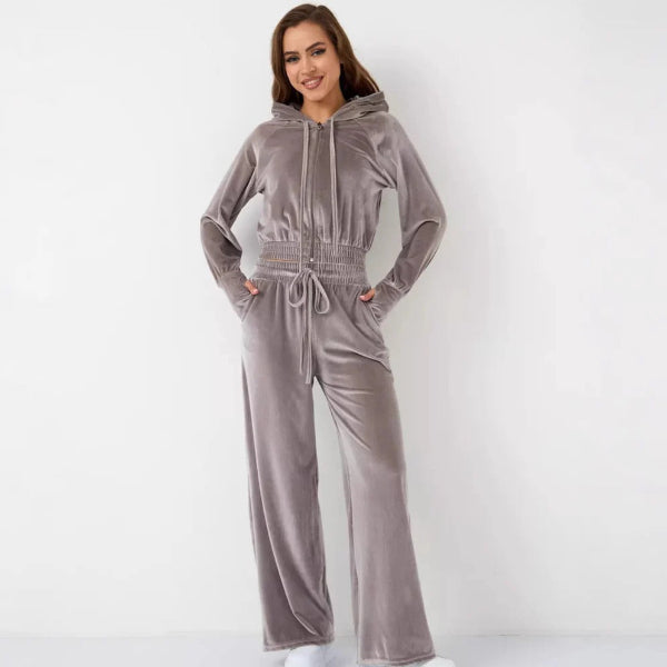 Ensemble loungewear femme – Polaire doux – Coupe ample – Sweat à capuche – Pantalon large