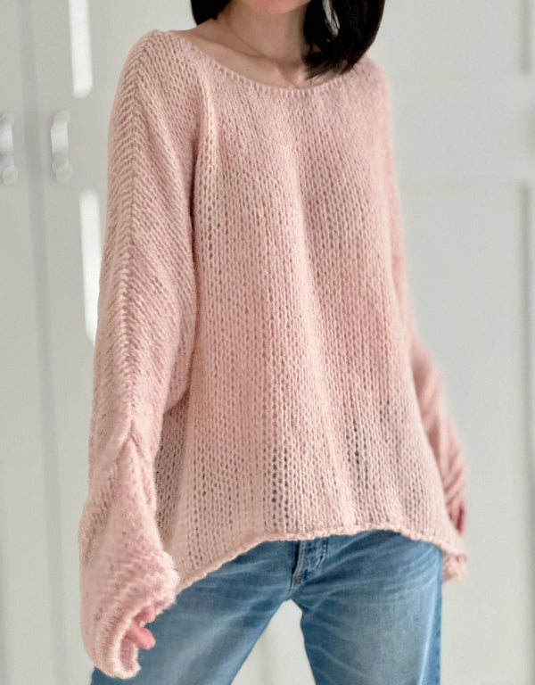 Pull femme – Coupe oversize – Maille épaisse – Épaules dénudées manches longues