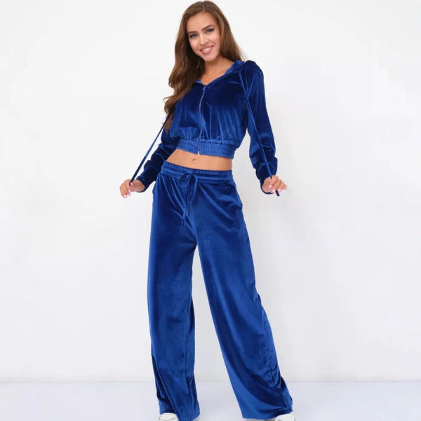 Ensemble loungewear femme – Polaire doux – Coupe ample – Sweat à capuche – Pantalon large