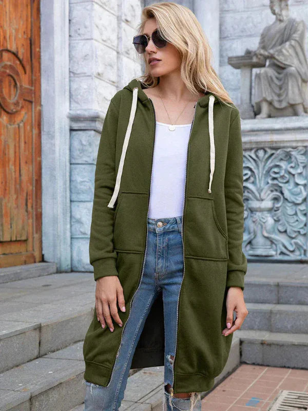 Sweatshirt femme oversize – coton doux – zip frontal – capuche – poches larges