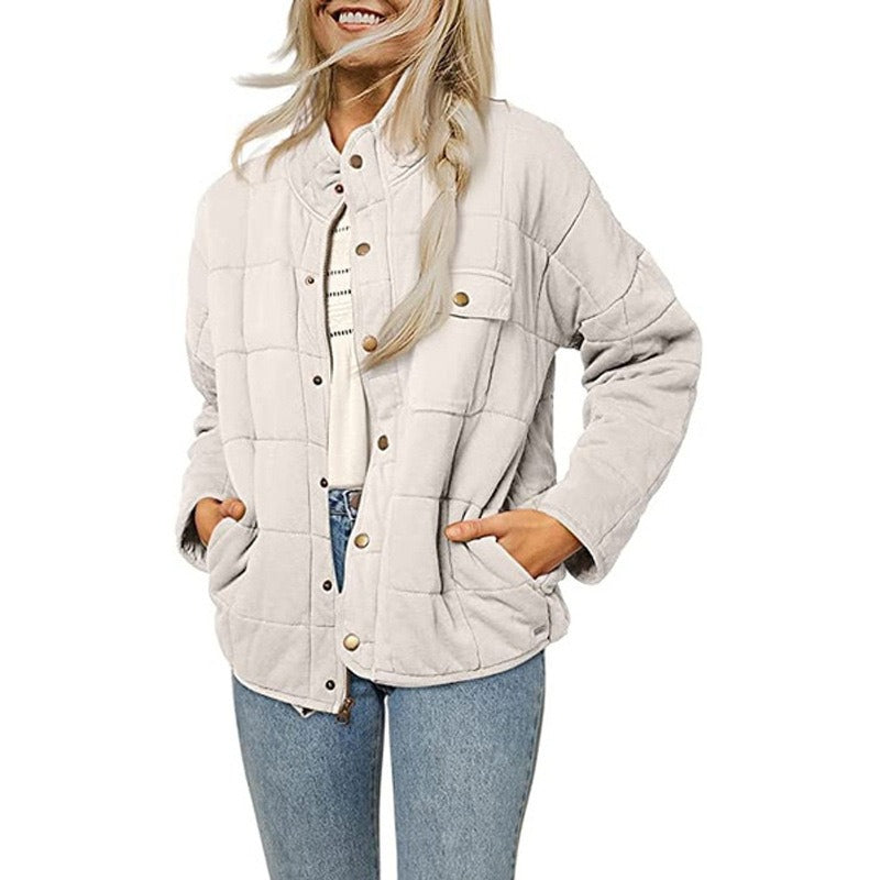 Veste matelassée femme – Coupe ample – Col montant – Fermeture à boutons – Décontractée
