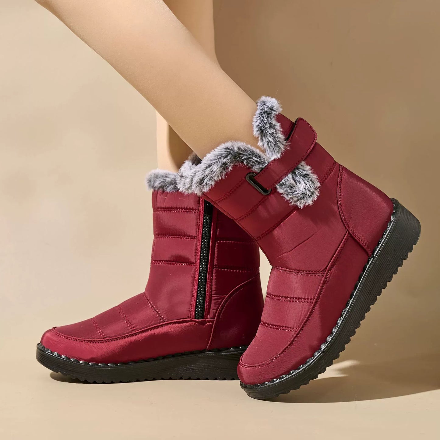 Bottes mi-mollet femme – Matelassées imperméables – Doublure fausse fourrure – Zip côté