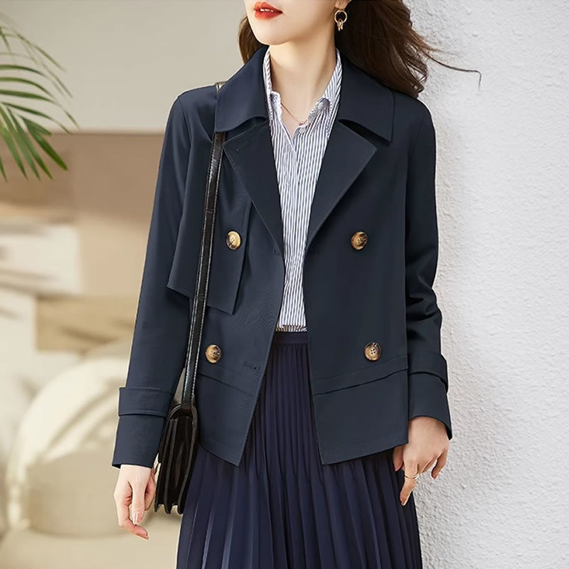 Manteau trench femme – Coupe ajustée – Double boutonnage – Tissu léger structuré