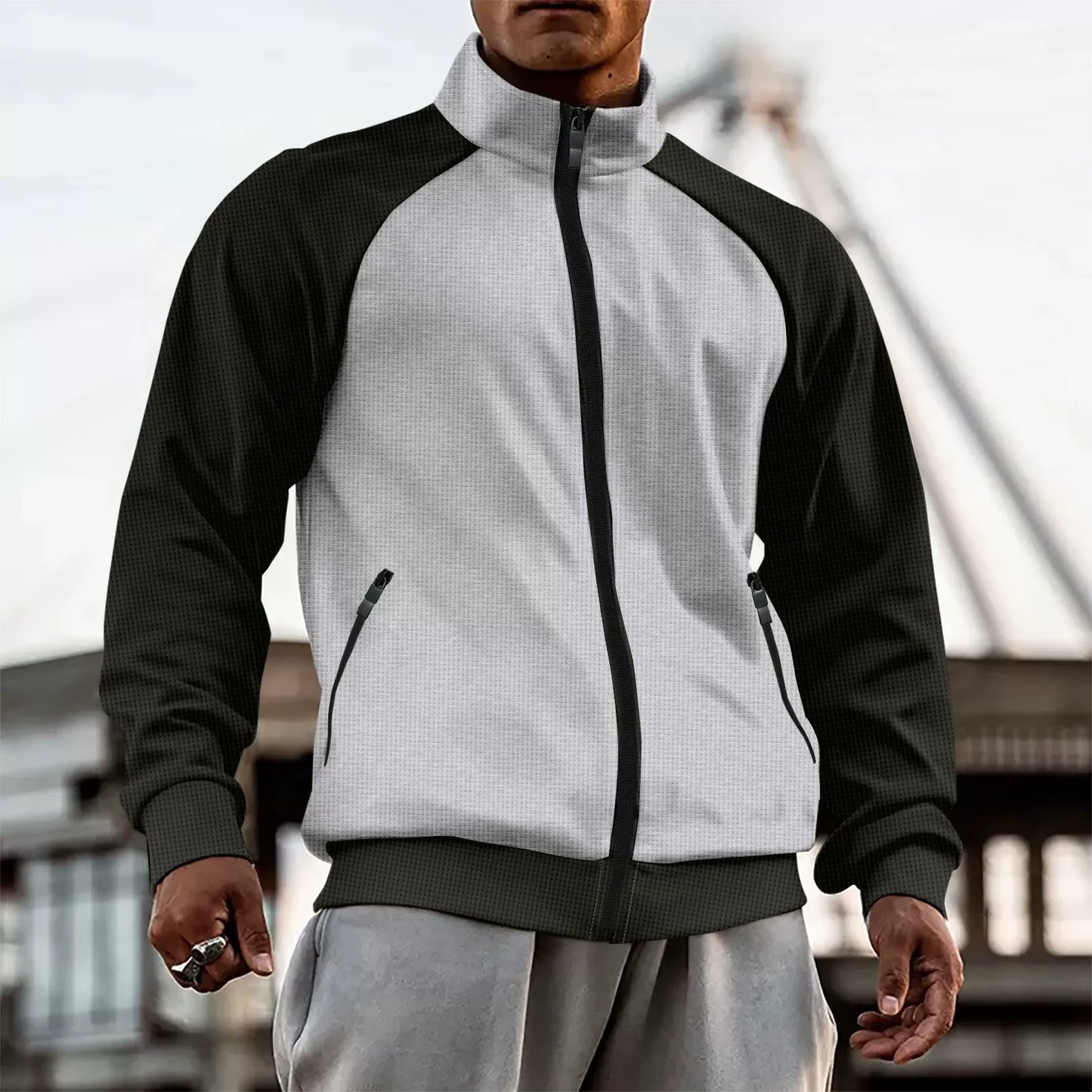 Veste homme – Coupe slim – Col montant – Manches raglan – Fermeture zippée