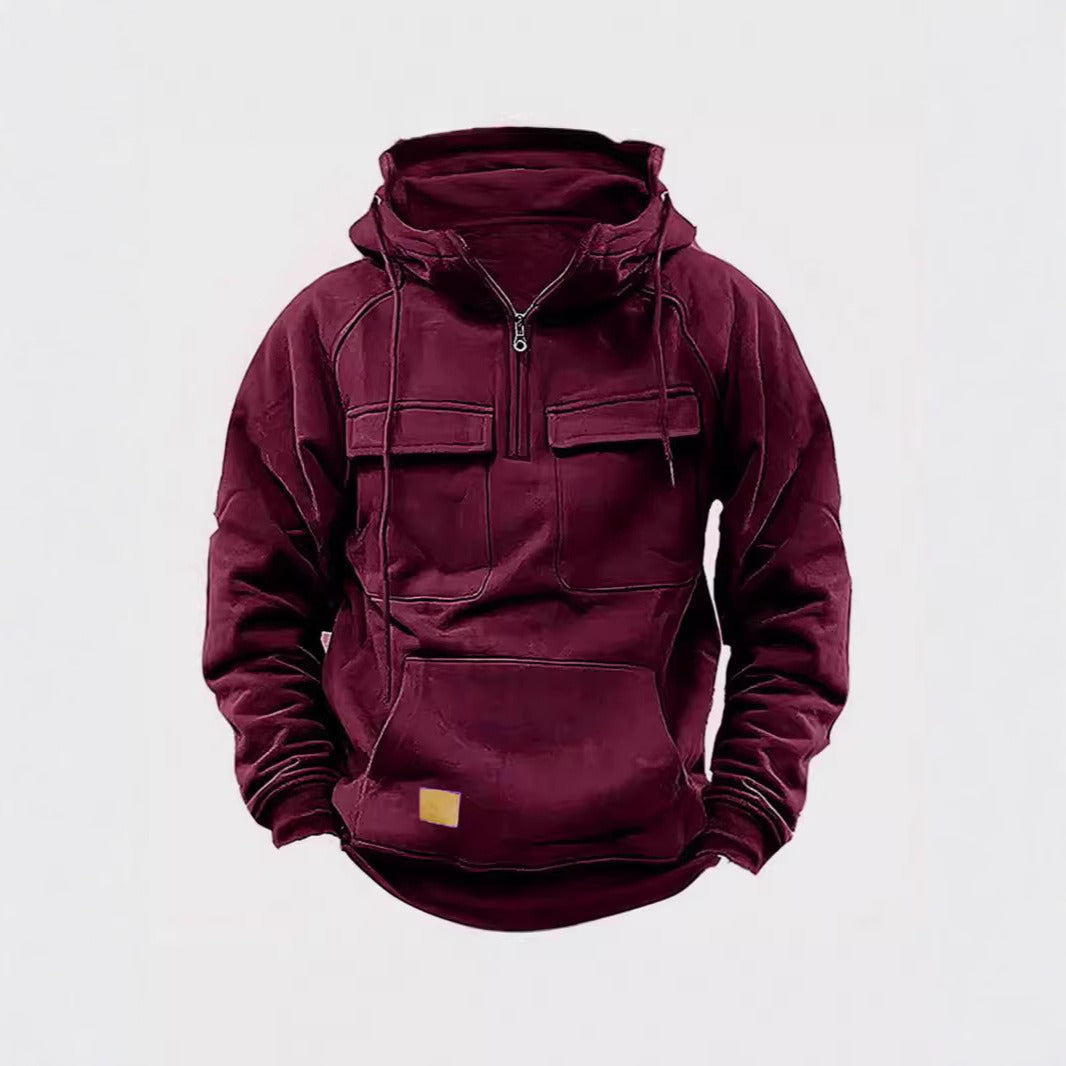 Sweat à capuche homme – Coupe décontractée – Demi-zip – Poches poitrine – Coton doux