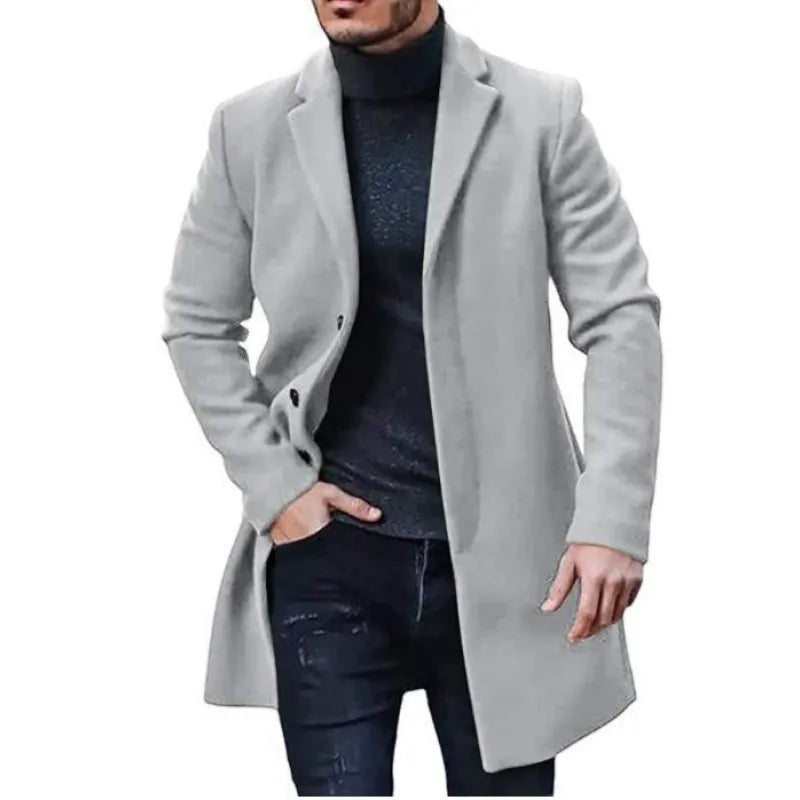 Manteau homme – Coupe ajustée – Laine mélangée – Longueur mi-cuisse – Revers cranté