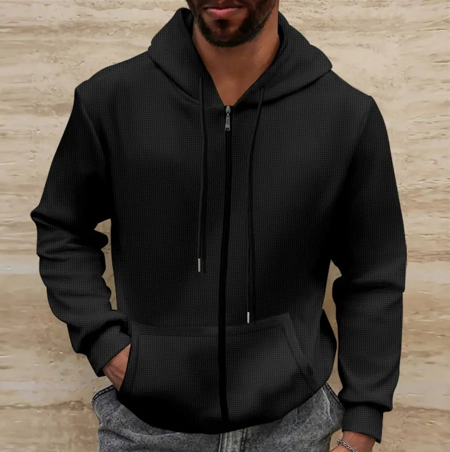 Veste à capuche homme – Coupe régulière – Matière gaufrée – Zip intégral – Style décontracté