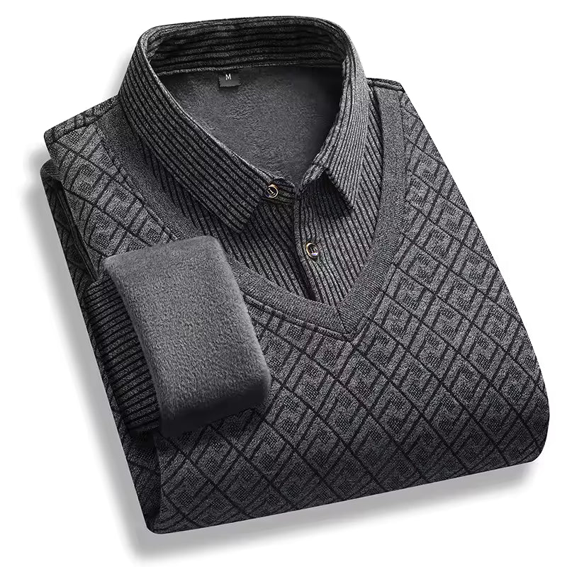 Pull homme – Maille épaisse – Doublé polaire – Col polo – Coupe régulière