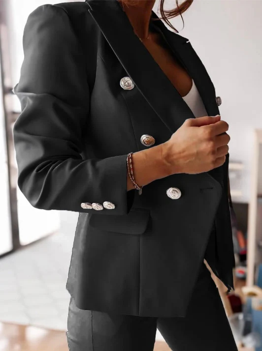 Tailleur femme – Blazer croisé cintré – Pantalon slim taille haute élégant