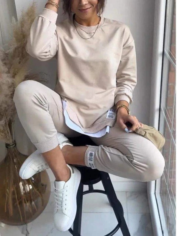 Ensemble féminin de détente – Sweat oversize col rond et jogger fuselé – Mélange coton respirant