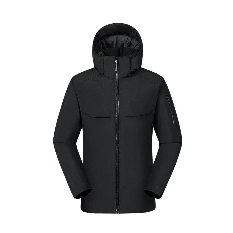 Homme Manteau - Tissu Tissé - Col Montant Capuche Intégrée - Longueur Hanche