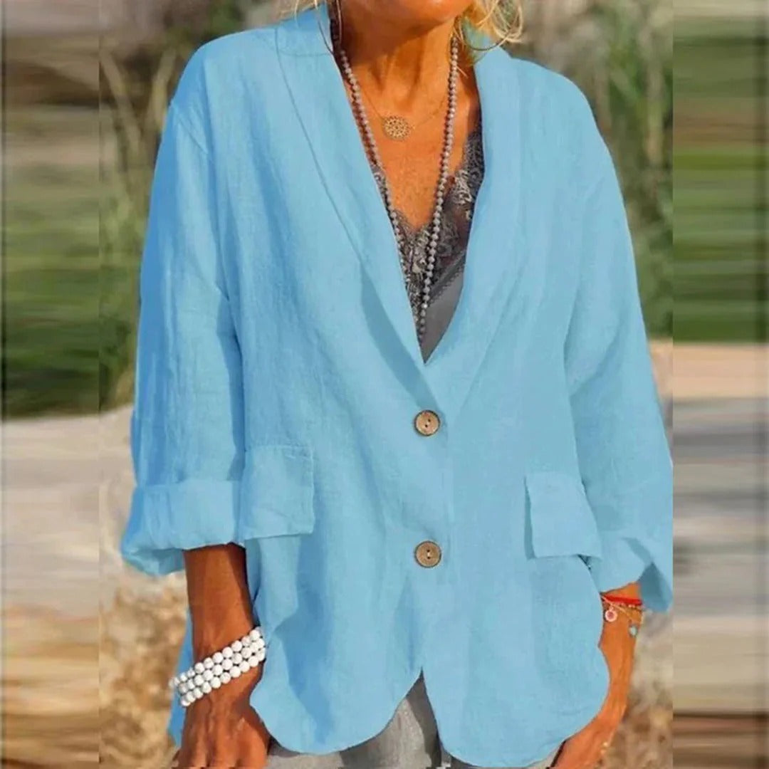 Veste femme – Coupe décontractée – Col tailleur – Manches longues – Poches à rabat