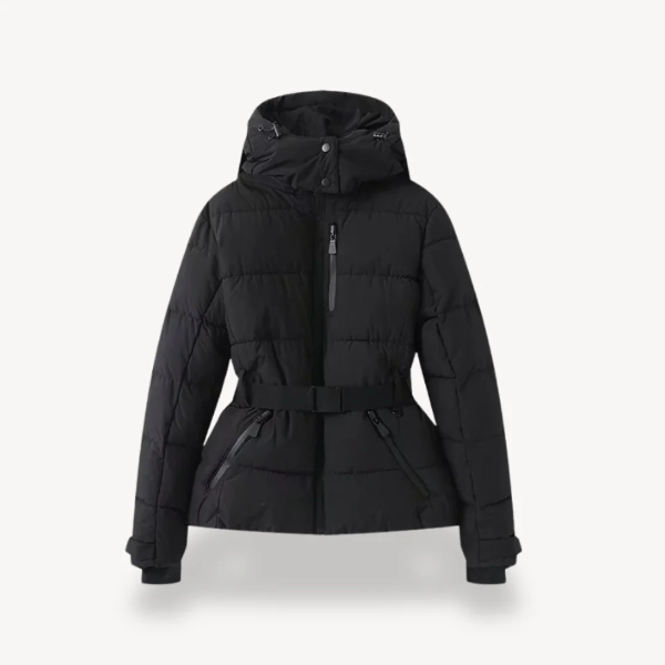 Veste matelassée femme – Coupe cintrée – Ceinture – Capuche – Fermeture zippée