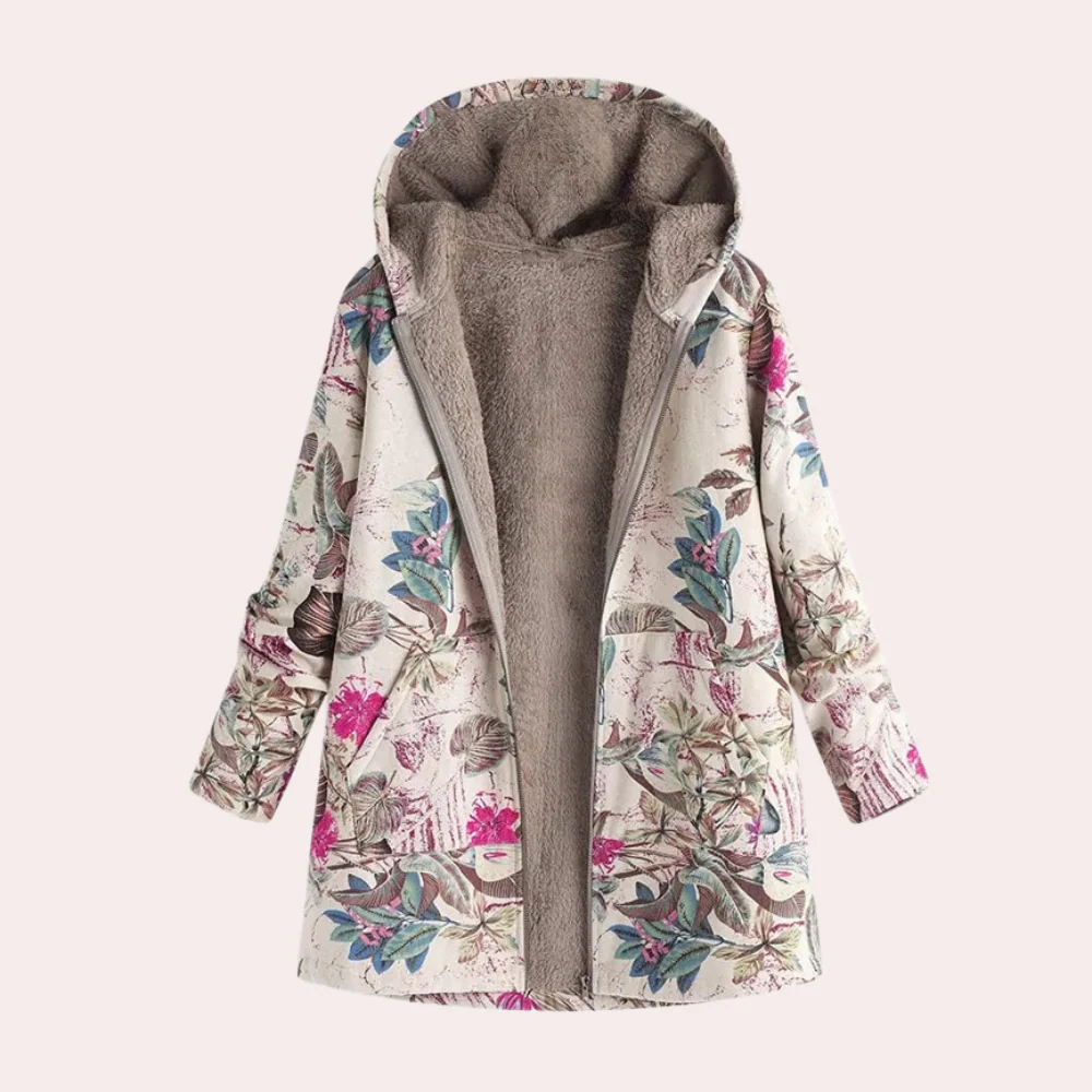 Veste à capuche femme – Coupe décontractée – Doublure peluche – Imprimé fleuri