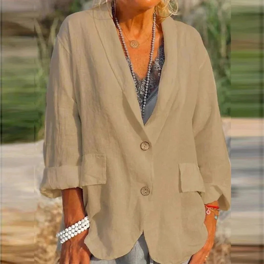 Veste femme – Coupe décontractée – Col tailleur – Manches longues – Poches à rabat