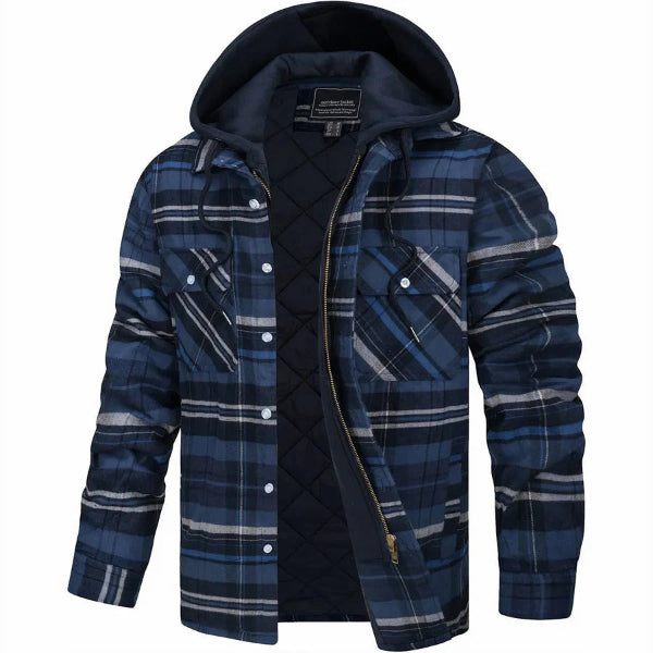 Blouson bomber homme – Coupe décontractée – Motif à carreaux – Capuche doublée – Fermeture zippée