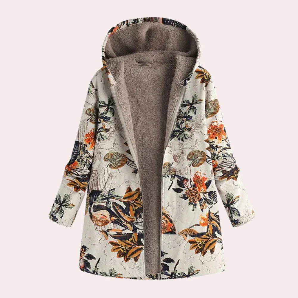 Veste à capuche femme – Coupe décontractée – Doublure peluche – Imprimé fleuri