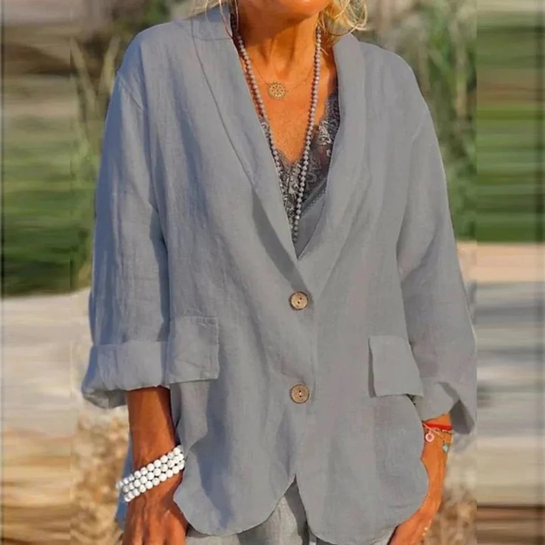 Veste femme – Coupe décontractée – Col tailleur – Manches longues – Poches à rabat