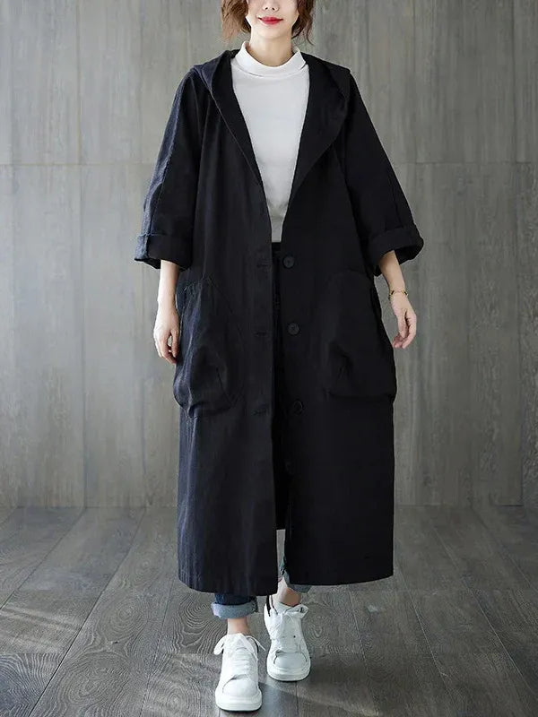 Manteau trench femme – Coupe oversize – Déperlant – Capuche – Longue à poches