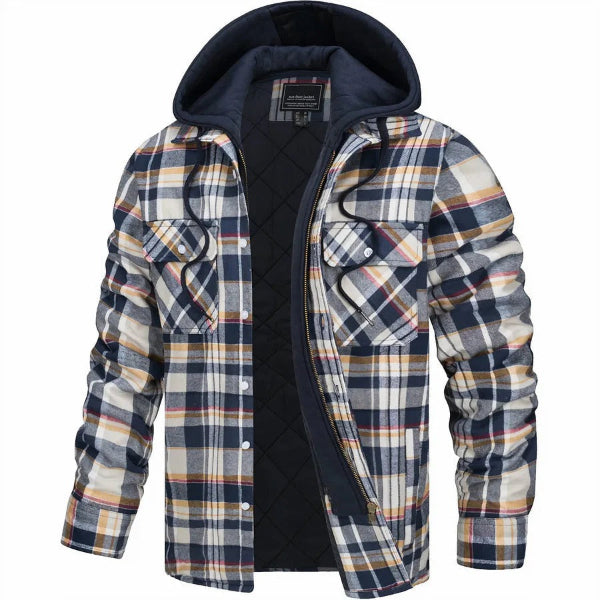 Blouson bomber homme – Coupe décontractée – Motif à carreaux – Capuche doublée – Fermeture zippée