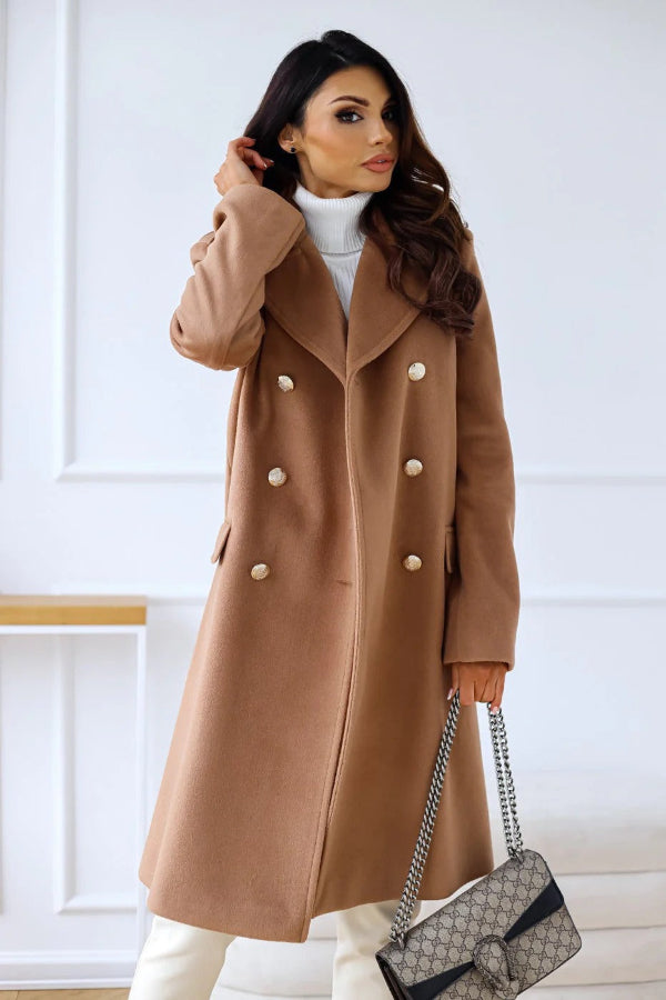 Manteau trench femme – Coupe ajustée – Laine chaude – Double boutonnage élégant