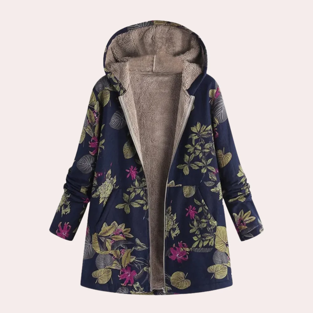 Veste à capuche femme – Coupe décontractée – Doublure peluche – Imprimé fleuri