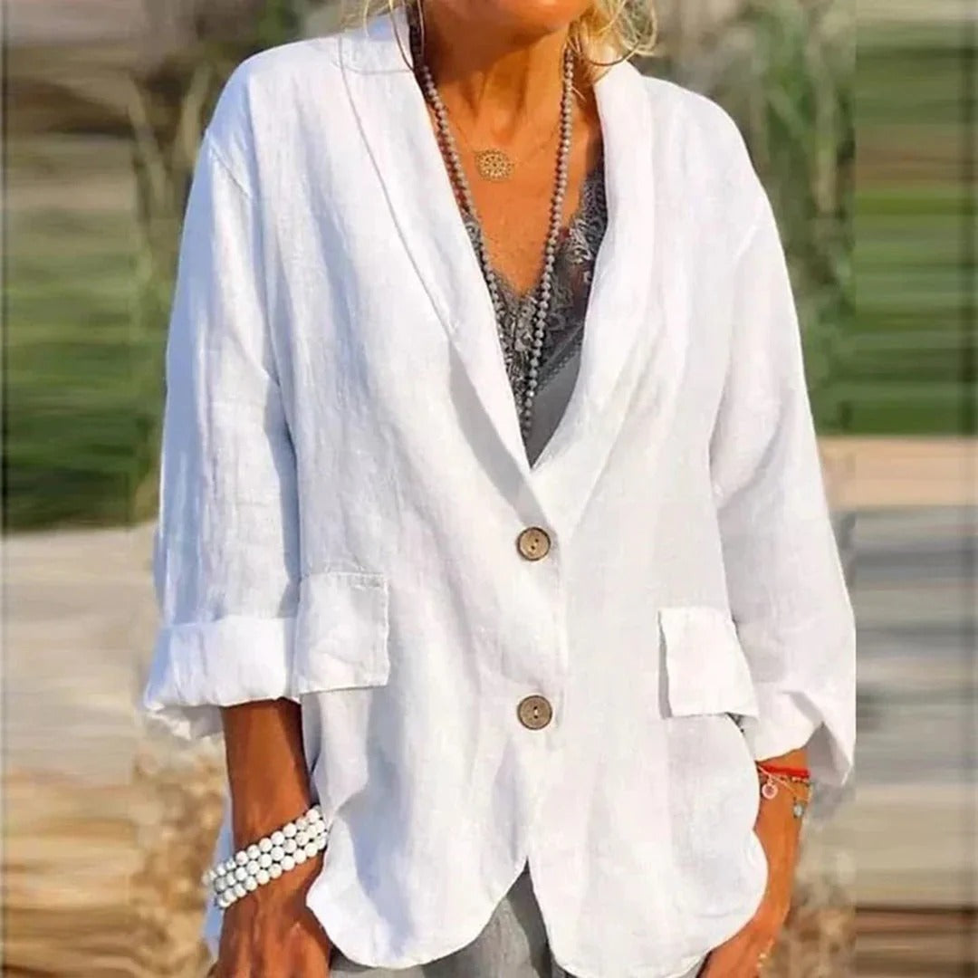 Veste femme – Coupe décontractée – Col tailleur – Manches longues – Poches à rabat