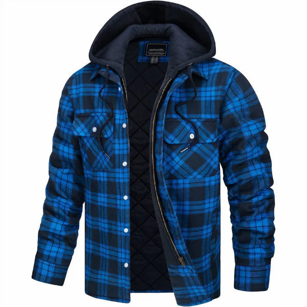 Blouson bomber homme – Coupe décontractée – Motif à carreaux – Capuche doublée – Fermeture zippée