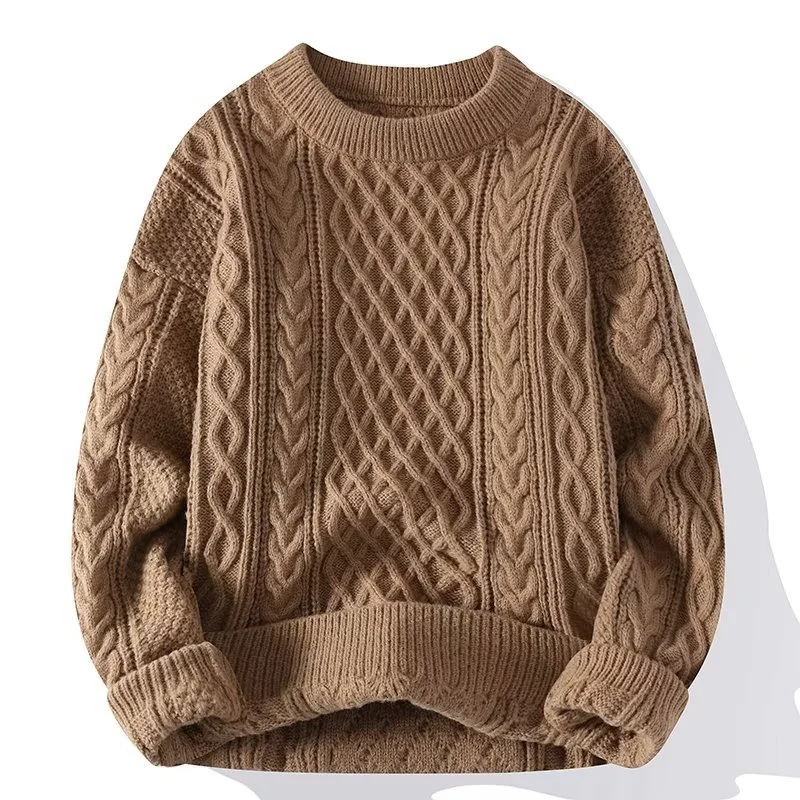 Pull femme – Maille torsadée – Coupe oversize – Col rond côtelé – Chaud en laine