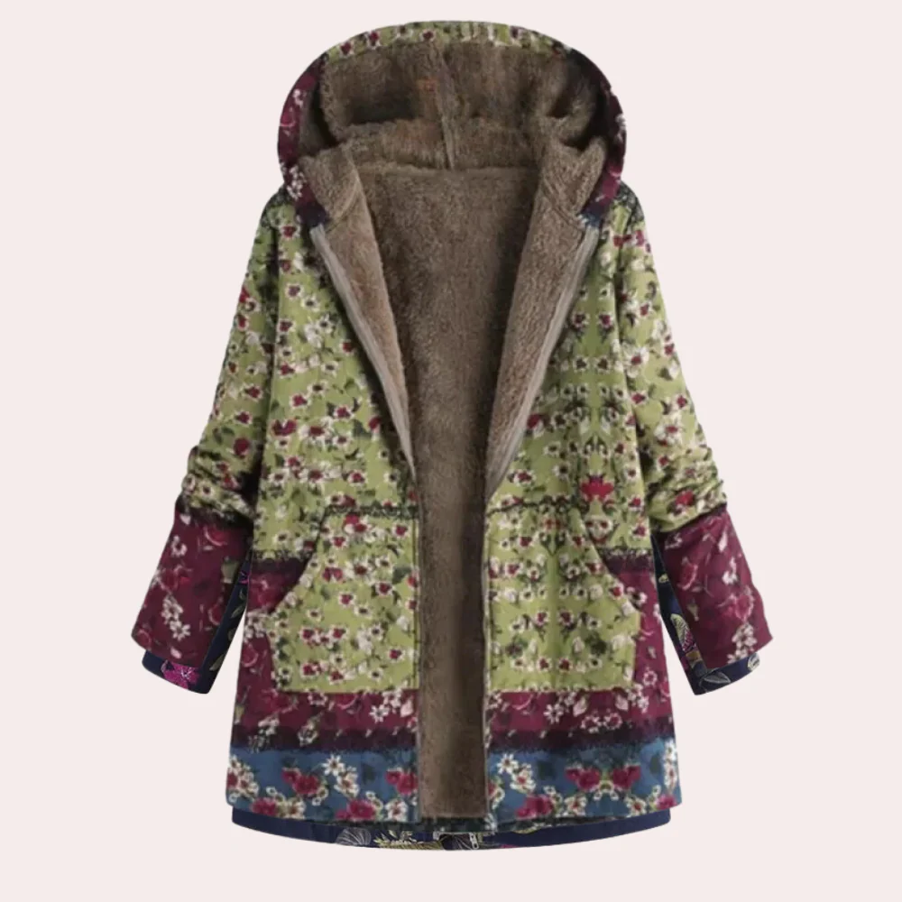 Veste à capuche femme – Coupe décontractée – Doublure peluche – Imprimé fleuri