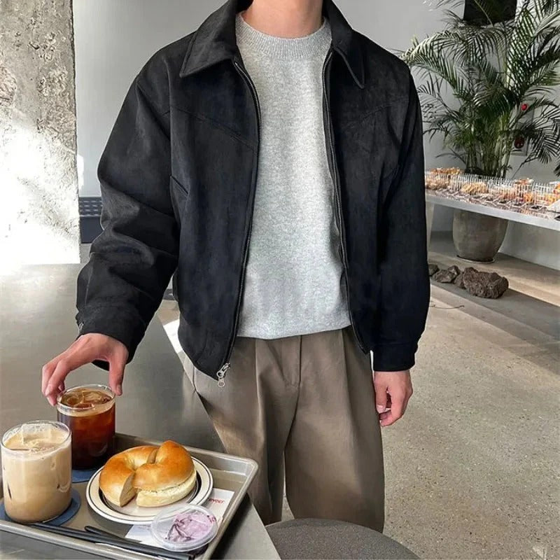 Blouson en cuir homme – Coupe ajustée – Fermeture zippée – Poignets boutonnés