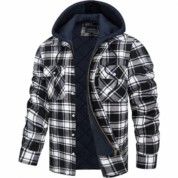 Blouson bomber homme – Coupe décontractée – Motif à carreaux – Capuche doublée – Fermeture zippée