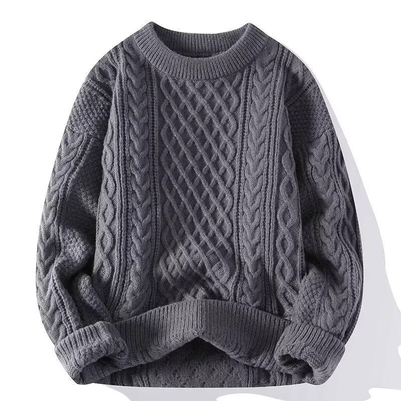 Pull femme – Maille torsadée – Coupe oversize – Col rond côtelé – Chaud en laine